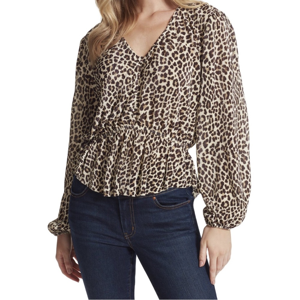 Jessica Simpson Brown and Tan Peplum Blouse | LARGE